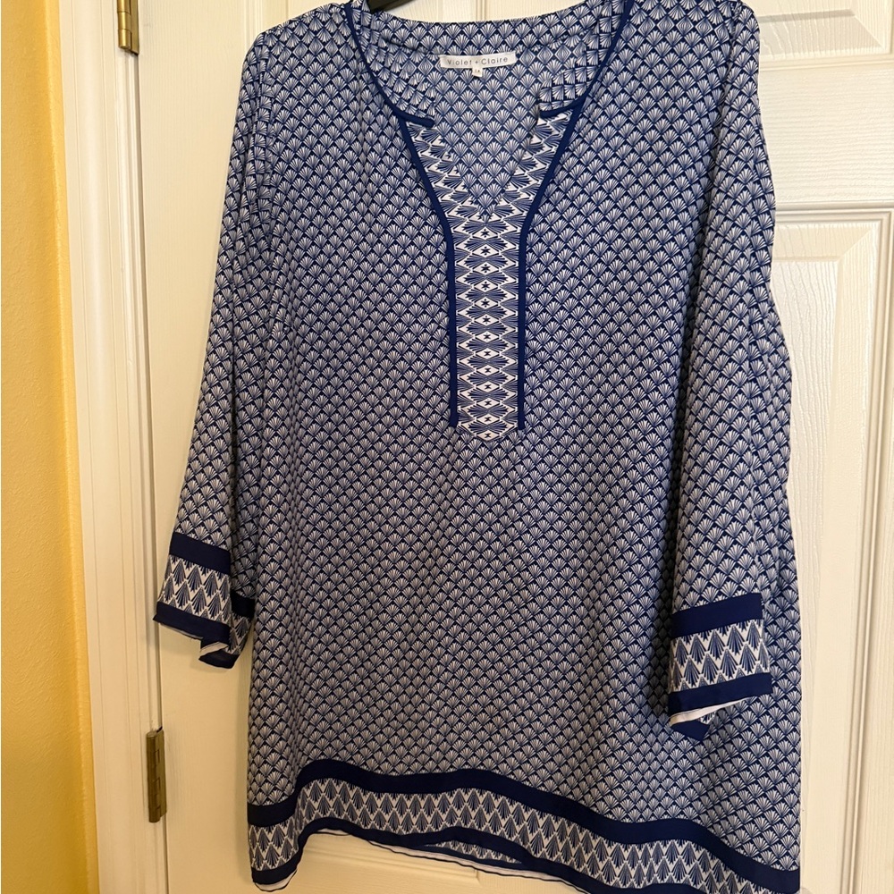 Blue Patterned Tunic Top